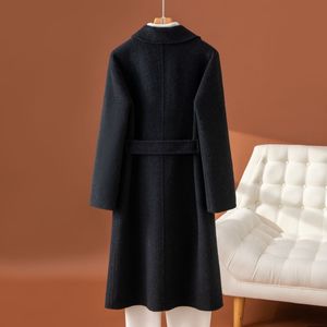 महिलाओं पानी की लहर ऊन कोट बेल्ट ऊनी कोट ट्रेंच महिला वुलेन जैकेट - Product Image 6