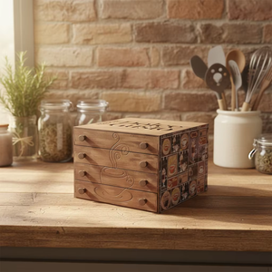 Caja de Almacenamiento Portátil de Madera de Doble Capa Estilo Americano para Cápsulas de Café y Bolsitas de Té - Product Image 2