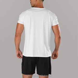 T-Shirt da Uomo Personalizzata all'Ingrosso, Alta Qualità, Elasticizzata, Leggera, in Jersey Cotone-Poliestere 250gsm, Bianca, Vestibilità Slim, per <span class=keywords><strong>Palestra</strong></span> e Fitness - Product Image 3