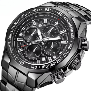 Montre à quartz chronographe en or pour hommes, de haute qualité, avec lunette tachymètre, bracelet en acier inoxydable, montre de sport de luxe, étanche, avec calendrier - Product Image 4