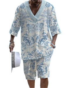 YES <span class=keywords><strong>EKER</strong></span> OEM/ODM Ensemble deux pièces décontracté d'été pour homme, col en V, imprimé numérique, manches courtes, short de sport respirant, t-shirt 680g - Product Image 1