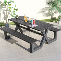 Table et chaises en plastique imitation bois pour terrasse extérieure, hôtel, restaurant, table de pique-nique moderne en bois avec banc pour parc