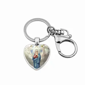 Accesorio de moda religiosa Virgen María corazón encantos llavero Metal llaveros para mujeres cumpleaños manualidades regalos