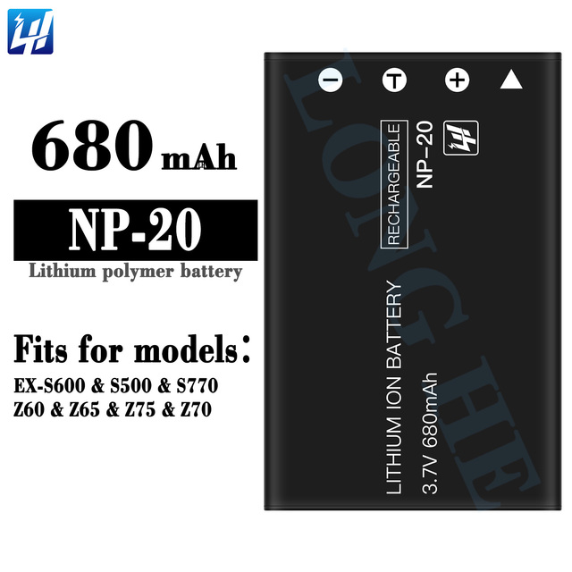 Factory Wholesale NP-20 Rechargeable Li-ion Polymer Camera Battery for Casio EX-S60 S500 S770 Z60 Z65 Z75 Z70