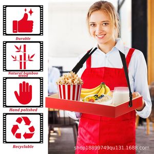 Wooden popcorn <b>tray</b>, cinema waiter's sales <b>tray</b>, portable stretch strap <b>tray</b>, popcorn <b>snack</b> <b>tray</b> - Product Image 2