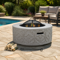 Brasero MGO d'extérieur au design moderne, pour charbon et bois, avec texture pierre, motif floral et écran anti-étincelles, pour jardin, patio et mobilier d'extérieur