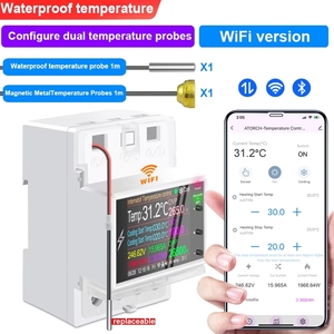 BSSY)ATORCH AT4PTW AC220V 100A Contrôleur de température avec minuterie pour chauffage et refroidissement, thermostat WiFi Tuya sur rail DIN pour incubateur - Product Image 2