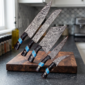 Wholesale Custom 5-Piece Stainless Steel Chef <b>Knife</b> <b>Set</b> with Serrated Edge Blades Right-Handed Customized Handles - Product Image 3