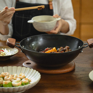 New Planet Wok Small Dual Handle Uncoated Non Stick For Household Gas Stove Traditional Iron Wok Use - Product Image 1