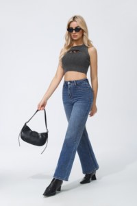 Jeans Lavati con Strass, Gamba Larga Comoda e Dritta, Design Unico e Materiale Confortevole per Varie Occasioni - Product Image 3