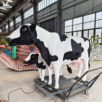 Modèle de vache et de veau animatroniques hautement réalistes, statue d'animal de ferme grandeur nature avec fourrure pour la décoration des zoos, des jardins et des parcs