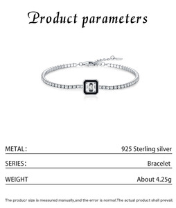Pulsera de Plata 925 con Diamantes de Corte Esmeralda, Bañada en Rodio, Cadena Geométrica, Joyería Clásica para Uso Diario para Mujer - Product Image 2