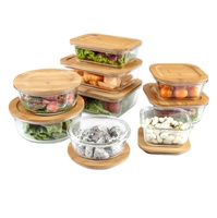 Ensemble de rangement alimentaire en bambou naturel personnalisé, boîte de rangement alimentaire pour la cuisine, récipient de stockage alimentaire en verre