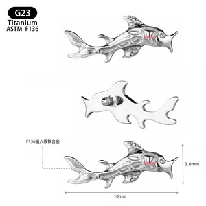 Piercing d'oreille en titane G23 F136 de qualité implantable, motif poisson-chat, longueur 10 mm, design animal, pour usage quotidien - Product Image 1