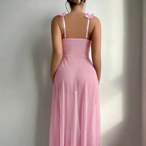 ชุดชั้นในสองชิ้นผ้าตาข่ายสีพื้นแฟชั่นใหม่ ขายดี ชุดบราและกางเกงในคอวี - Product Image 3