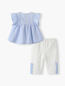 All'ingrosso tuta da bambina estiva senza maniche per <span class=keywords><strong>bambini</strong></span> pantaloni con fiocco a quadri Set 2 pezzi di abbigliamento moda per <span class=keywords><strong>bambini</strong></span> - Product Image 4