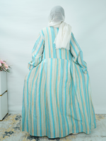 Ensemble 2 pièces Abaya ouverte à manches longues vert menthe uni avec rayures verticales intérieures, choix des acheteuses, tenue modeste d'été pour femme musulmane