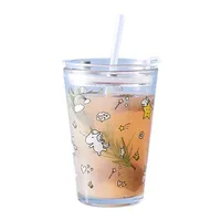 Verres à café en verre d'usine, couleur électro-plaquée, personnalisable, disponibles en verre, tasses à thé avec paille et couvercle, capacité de 440 ml