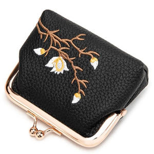 卸売PUレザー女性用財布刺繍装飾ショート丈コイン財布キーホルダー口紅ポーチカードホルダーポケット - Product Image 3