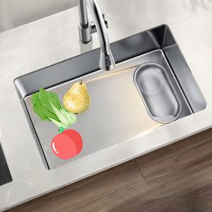 Fregadero de acero inoxidable 304 hecho a mano, grande, de un solo tazón, para lavar verduras y platos, ideal para despensa. - Product Image 1