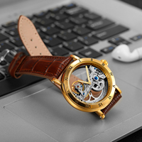 Montre mécanique vintage Golden Bridge, squelette automatique pour homme, bracelet en cuir véritable de luxe, mouvement gravé, aiguilles lumineuses