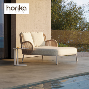 Lettino prendisole moderno da esterno in corda da 2 posti con sedia da giardino con Design di lusso in alluminio e doppio lettino a bordo piscina - Product Image 1