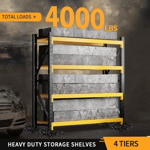 Estantería Metálica Resistente de 4 Niveles, Capacidad de 4000 Libras, Estantes Industriales Ajustables para Sótano, Amarillo y Negro - Product Image 3