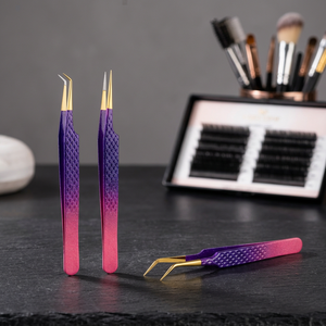Professional Purple Gradient <b>Eyelash</b> Extension Tweezers Set Curved Straight Precision Lash Isolation <b>Applicator</b> Beauty Tools - Product Image 2