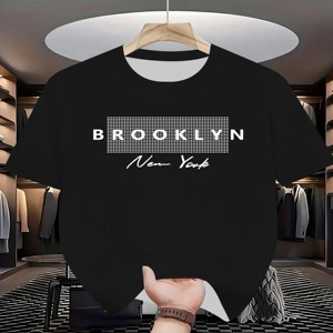 T-shirt décontracté d'été pour homme à col rond, motif lettres <span class=keywords><strong>Brooklyn</strong></span> pour New York, manches courtes, en tissu tricoté - Product Image 1