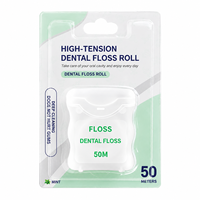Fil dentaire haute tension anti-frayeur, rouleau de 50 m, saveur menthe, nylon PE, portable, pour gencives sensibles, logo personnalisé, vente en gros usine