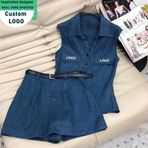 <span class=keywords><strong>Completo</strong></span> Estivo da <span class=keywords><strong>Donna</strong></span> Due Pezzi, Design Vintage in <span class=keywords><strong>Lino</strong></span>, Senza Maniche, Vestibilità Regolare, Effetto Snellente - Product Image 1