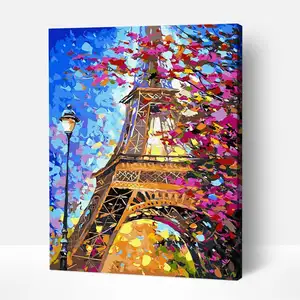 Factory direct selling Eiffel Tower landscape canvas art graceful oil diy painting by numbers for sale Europe paint by numbers