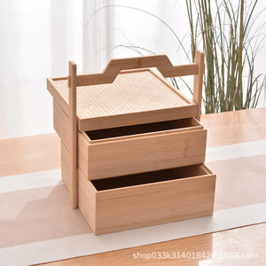Caja de almacenamiento de bambú con cajones, organizador portátil para juego de té, caja de regalo rectangular de color madera natural para uso en el hogar y la oficina - Product Image 1