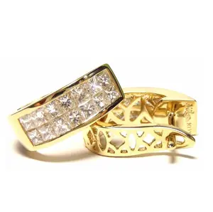 El diseño atemporal de nueva inventos amarillo oro de 18K 100% Natural diamante cuadrado bien joyería declaración pendientes aros para mujer