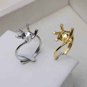 Anneau ouvert à cinq griffes en argent S925, DIY, pour femmes, plateau vide pour perle de 9-10 mm, style européen et américain, accessoires de bijoux simples - Product Image 2