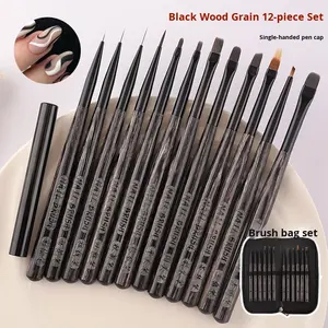 ชุดแต่งเ<span class=keywords><strong>ล</strong></span>็บด้ามไม้สีดำสไต<span class=keywords><strong>ล</strong></span>์ญี่ปุ่น12ชิ้นทนทานต่อเล็บพร้อมปากกา<span class=keywords><strong>เจ</strong></span><span class=keywords><strong>ล</strong></span>ยูวีขนสังเคราะห์ - Product Image 1