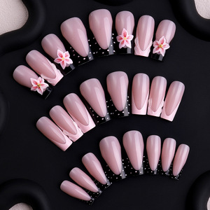 <span class=keywords><strong>Faux</strong></span> <span class=keywords><strong>ongles</strong></span> à presser en strass sculptés en 3D, style européen carré, style américain, doux et frais, rose français, à la mode - Product Image 3