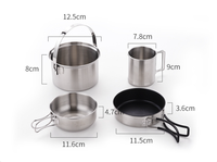 Ensemble de cuisine extérieur individuel en acier inoxydable avec couvercle de casserole, logo gravé au laser, compatible feu ouvert, poêle, tasse, bol, gaz et induction