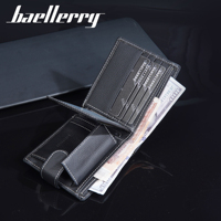Baellerry Factory Custom pria, dompet kulit sapi asli gesper pendek, tempat kartu, dompet uang tunai, dompet pria populer