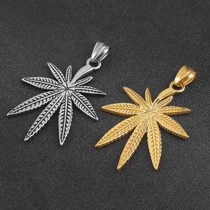 Collar con Colgante de Hoja Grande Personalizado de Acero Inoxidable, Joyería Vintage con Plumas, Chapado en Oro - Product Image 1