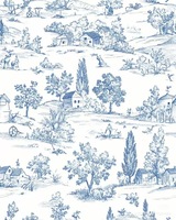 Tissu en toile de style français bleu à motif personnalisé, imprimé Toile de Jouy, pour nappes, tissus d'ameublement et housses de canapé
