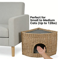 Offre Spéciale : Niche pour Animaux de Compagnie en Rotin Tressé de Luxe, Lit pour Chien, Maison pour Chat, Table Basse Ottoman avec Coussin Amovible Beige Naturel