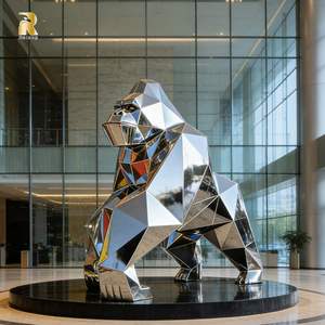 Escultura <span class=keywords><strong>de</strong></span> Gorila Grande <span class=keywords><strong>de</strong></span> Acero Inoxidable RELONG, Diseño Geométrico Moderno para Decoración <span class=keywords><strong>de</strong></span> Arte Abstracto - Product Image 5