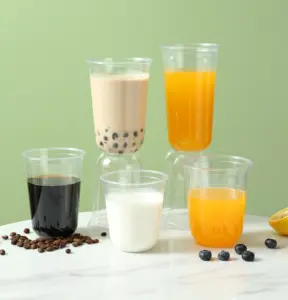 Custom Printed Disposable Clear 12oz 16oz 20oz RPET PET Cup U Shape Fruit Milk Boba Bubble Tea Plastic Cup