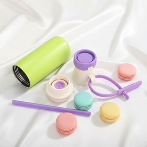 Nouvelle bouteille d'eau isotherme en acier inoxydable de haute qualité, sans BPA, anti-fuite, 520 ml (17 oz), avec couvercle à <span class=keywords><strong>bec</strong></span> <span class=keywords><strong>verseur</strong></span>, paille et poignée en silicone - Product Image 2