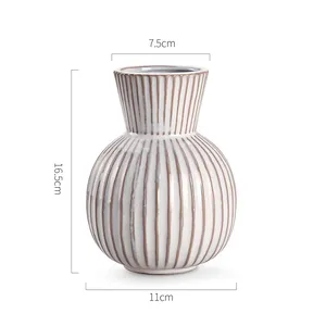 Living room decoration geometric modern ceramic white vase sandy clay porcelain home office flower vase