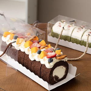 Boîtes à gâteaux en plastique avec poignée en corde dorée et plateaux à gâteaux, boîte à gâteau roulé, boîte à gâteau transparente pour l'emballage de pâtisseries, desserts, biscuits - Product Image 3