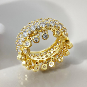 Anillos de Eternidad de Lujo Estilo Hip-Hop, Chapados en Oro de 18K, con Circonitas Cúbicas Brillantes y Borlas, para Mujer - Product Image 1