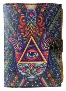 Journal vintage Grimoire Livre des Ombres Journal vierge Papier à bords festonnés Formule Magique Main de Hamsa Déesse Coloré Wiccan - Product Image 2