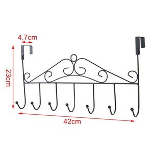 7 Hooks Iron Hook Over Door Metal Hanger <b>Bracket</b> Towel Hat Coat Hooks <b>Hanging</b> Storage Rack Overdoor Organizer Accessories - Product Image 5